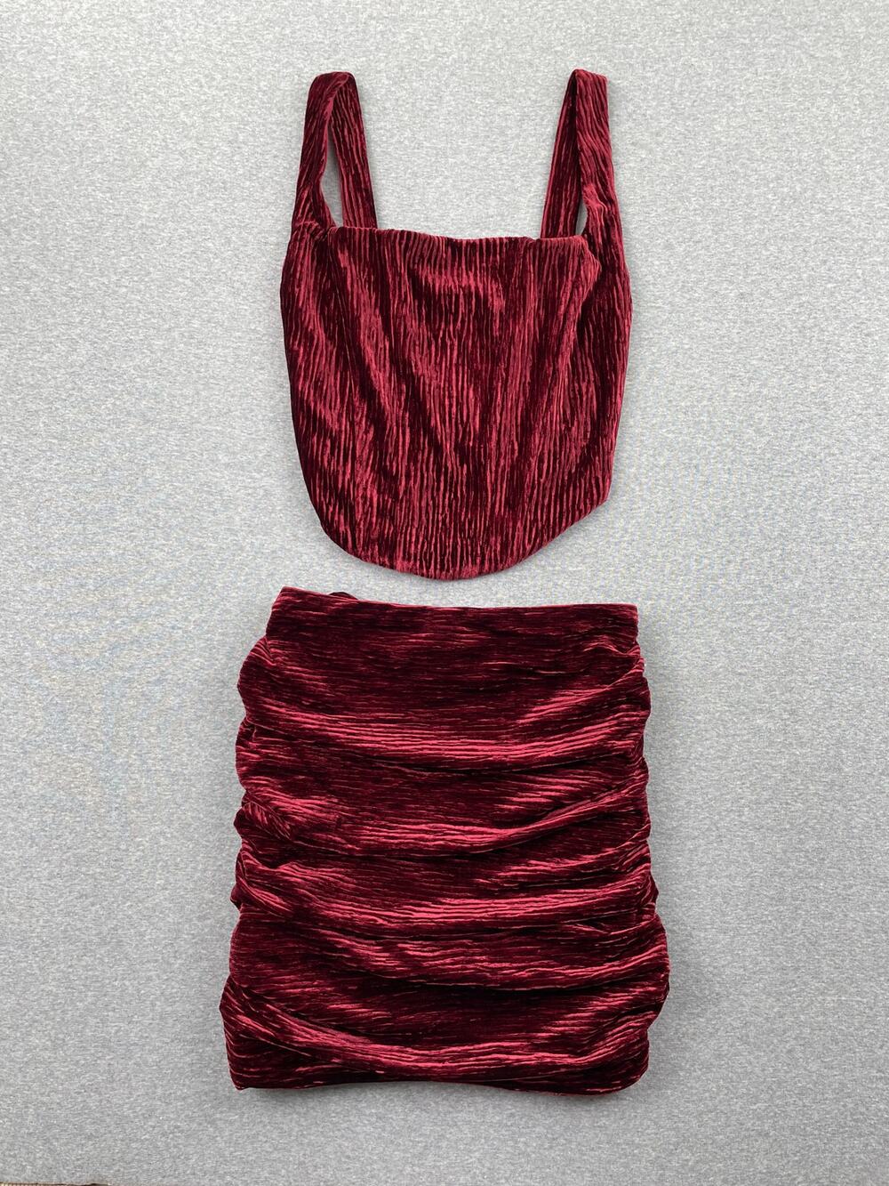 Naked Wardrobe 2-pc Set Skirt & Corset Top Womens L Red Velvet Glam Club Goth